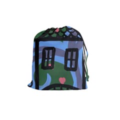 Smiling House Drawstring Pouches (medium)  by snowwhitegirl
