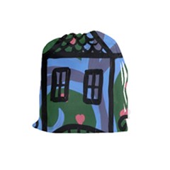 Smiling House Drawstring Pouches (large)  by snowwhitegirl