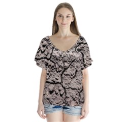 Earth  Dark Soil With Cracks V-neck Flutter Sleeve Top by FunnyCow