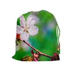 Sakura Flowers On Green Drawstring Pouches (extra Large) by FunnyCow