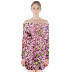 Almond Tree In Bloom Long Sleeve Off Shoulder Dress by FunnyCow