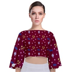 Cakes And Sundaes Red Tie Back Butterfly Sleeve Chiffon Top by snowwhitegirl