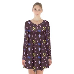 Cakes And Sundaes Chocolate Long Sleeve Velvet V-neck Dress by snowwhitegirl