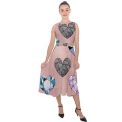 Gem Hearts And Rose Gold Midi Tie-back Chiffon Dress by NouveauDesign