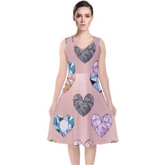 Gem Hearts And Rose Gold V-neck Midi Sleeveless Dress  by NouveauDesign