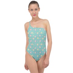 Teal Milk Hearts Classic One Shoulder Swimsuit by snowwhitegirl
