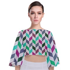 Zigzag Chevron Pattern Aqua Purple Tie Back Butterfly Sleeve Chiffon Top by snowwhitegirl