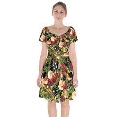 Fruit Blossom Black Short Sleeve Bardot Dress by snowwhitegirl
