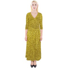 Gold  Glitter Quarter Sleeve Wrap Maxi Dress by snowwhitegirl