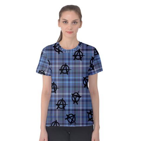 Blue  Plaid Anarchy Women s Cotton Tee by snowwhitegirl