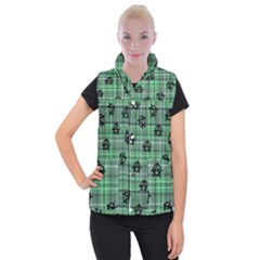 Green  Plaid Anarchy Women s Button Up Vest by snowwhitegirl