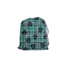 Aqua  Plaid Anarchy Drawstring Pouch (small) by snowwhitegirl