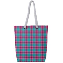 Blue Pink Plaid Full Print Rope Handle Tote (small) by snowwhitegirl