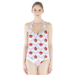 Watermelon Chevron Halter Swimsuit by snowwhitegirl