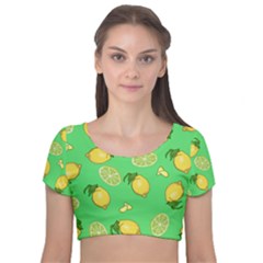 Lemons And Limes Velvet Short Sleeve Crop Top  by snowwhitegirl