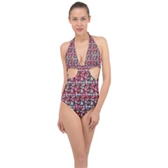 Lazy Cat Ombre Pattern Halter Front Plunge Swimsuit by snowwhitegirl