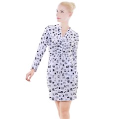Black Abstract Symbols Button Long Sleeve Dress by FunnyCow
