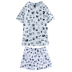 Black Abstract Symbols Kids  Swim Tee And Shorts Set by FunnyCow