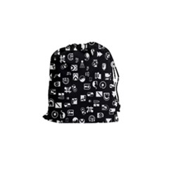 White On Black Abstract Symbols Drawstring Pouch (small) by FunnyCow