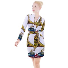 Vintage Gramophone Button Long Sleeve Dress by FunnyCow