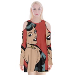 Comic Girl Velvet Long Sleeve Shoulder Cutout Dress by vintage2030