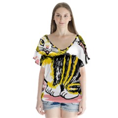 Cat 1348502 1920 V-neck Flutter Sleeve Top by vintage2030