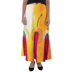 Three Red Chili Peppers Flared Maxi Skirt by FunnyCow