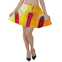 Three Red Chili Peppers Velvet Skater Skirt by FunnyCow
