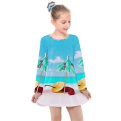 Red Chili Peppers On The Beach Kids  Long Sleeve Dress by FunnyCow