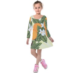 Orange Blossoms Kids  Long Sleeve Velvet Dress by lwdstudio