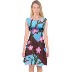 Cherry Blossom Branches Capsleeve Midi Dress by lwdstudio