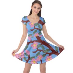 Cherry Blossoms Tree Cap Sleeve Dress by lwdstudio