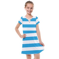 Oktoberfest Bavarian Blue And White Large Cabana Stripes Kids  Cross Web Dress by PodArtist