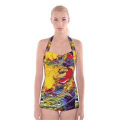 Yellow Chik 3 Boyleg Halter Swimsuit  by bestdesignintheworld