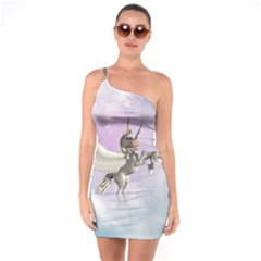 Cute Little Pegasus In The Sky, Cartoon One Soulder Bodycon Dress by FantasyWorld7