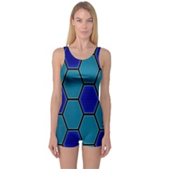 Hexagon Background Geometric Mosaic One Piece Boyleg Swimsuit by Sapixe