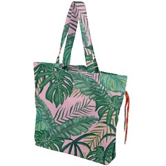 Tropical Greens Leaves Design Drawstring Tote Bag by Sapixe