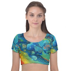 Fire Edge Nebula Velvet Short Sleeve Crop Top  by lwdstudio