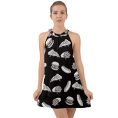 Fast Food Pattern Halter Tie Back Chiffon Dress by Valentinaart