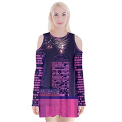 Architecture Home Skyscraper Velvet Long Sleeve Shoulder Cutout Dress by Nexatart