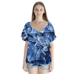 Cold Ice V-neck Flutter Sleeve Top by FunnyCow