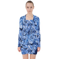 Cold Ice V-neck Bodycon Long Sleeve Dress by FunnyCow