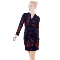 Floral Fireworks Button Long Sleeve Dress by FunnyCow