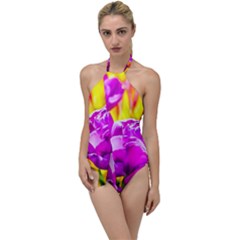 Violet Tulip Flowers Go With The Flow One Piece Swimsuit by FunnyCow