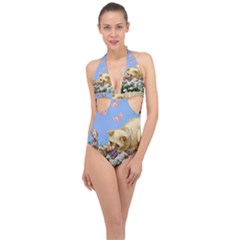Cat And Butterflies Halter Front Plunge Swimsuit by snowwhitegirl