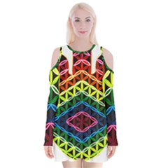 Hamsa Of God Velvet Long Sleeve Shoulder Cutout Dress by CruxMagic