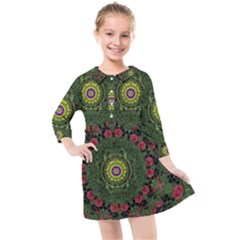 Sunshine Mandala In Rose Heaven Kids  Quarter Sleeve Shirt Dress by pepitasart