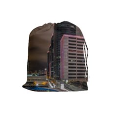 Hong Kong At Night Skyline Drawstring Pouch (large) by Nexatart