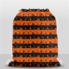 Orange And Black Spooky Halloween Nightmare Stripes Drawstring Bag (small) by PodArtist