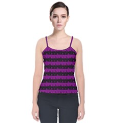 Zombie Purple And Black Halloween Nightmare Stripes  Velvet Spaghetti Strap Top by PodArtist